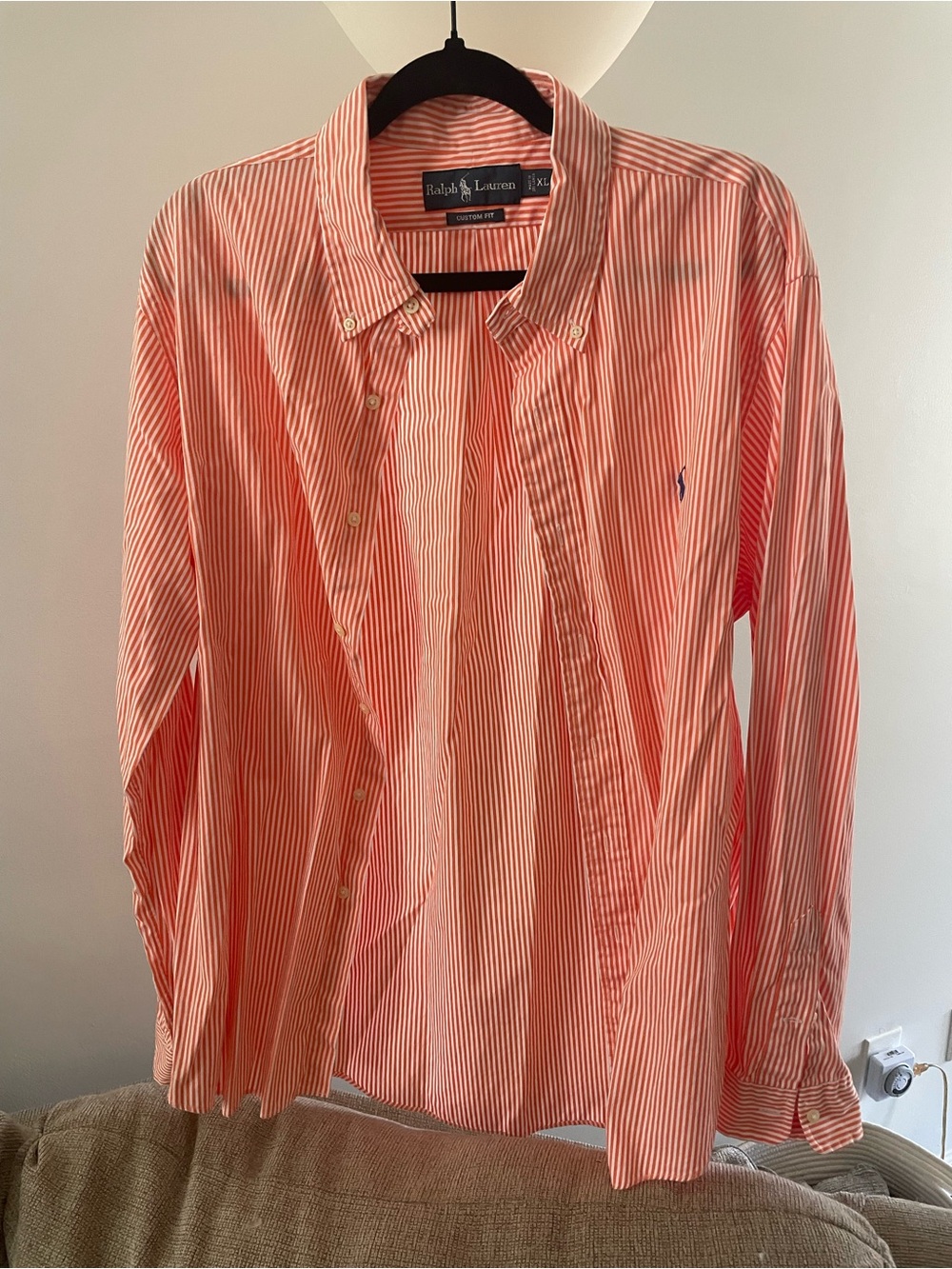 Ralph Lauren Coral and White Striped Button-Down Shirt